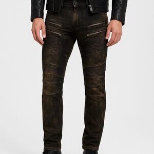 Rock Revival Mens Daviday Moto Jeans Black Distressed Zipper Detail New With Tag